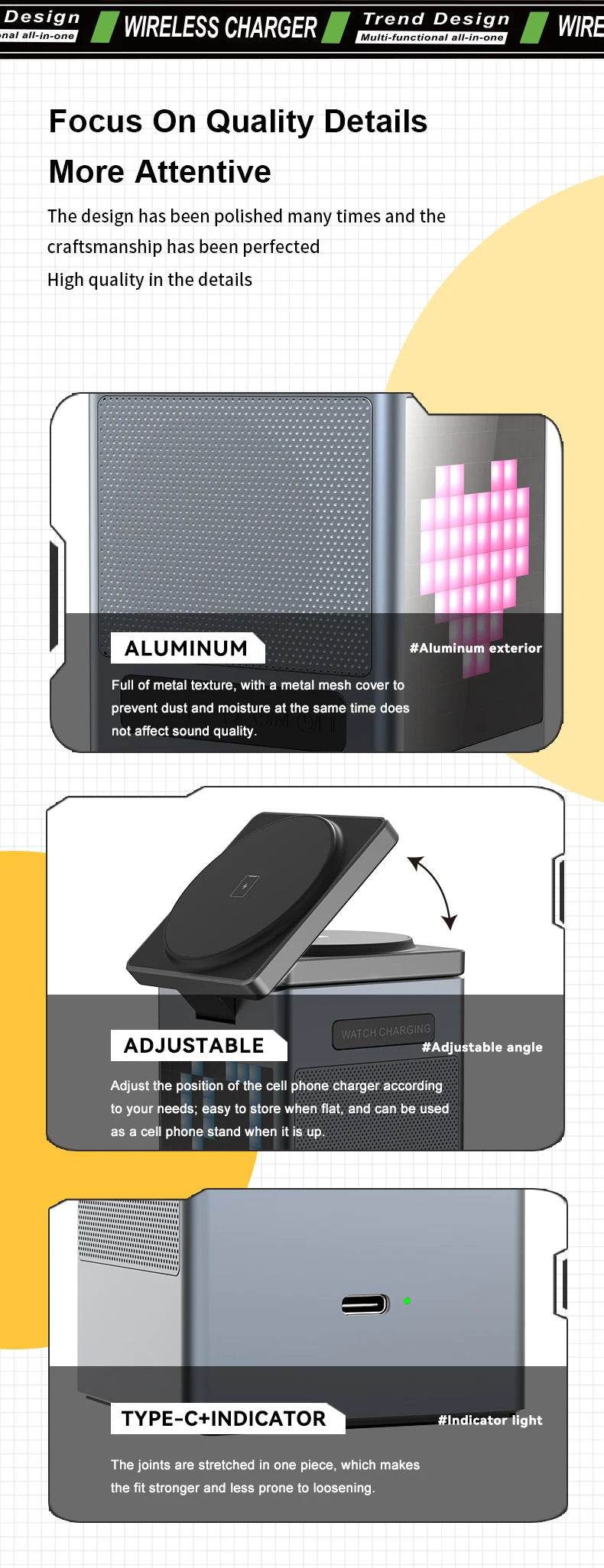 6-in-1 Magnetic Wireless Charging Station with Bluetooth Speaker, Alarm Clock, for IPhone, AirPods, IWatch-Multifunction Charger - NexoEden