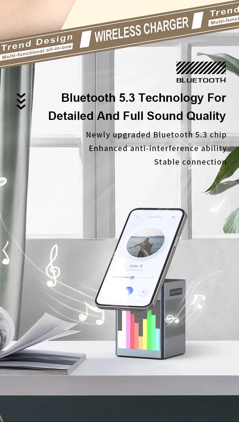 6-in-1 Magnetic Wireless Charging Station with Bluetooth Speaker, Alarm Clock, for IPhone, AirPods, IWatch-Multifunction Charger - NexoEden