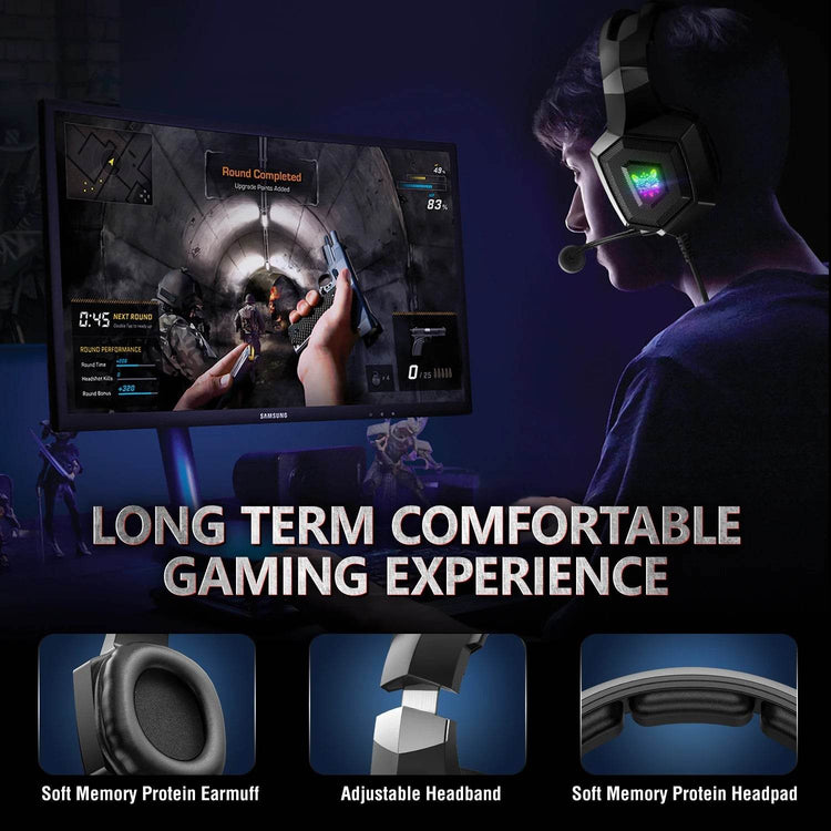 ONIKUMA K8 Gaming Headphones with Flexible HD Mic RGB Light Surround Sound Over-Ear Wired Headset Gamer for PC Gaming Xbox - NexoEden
