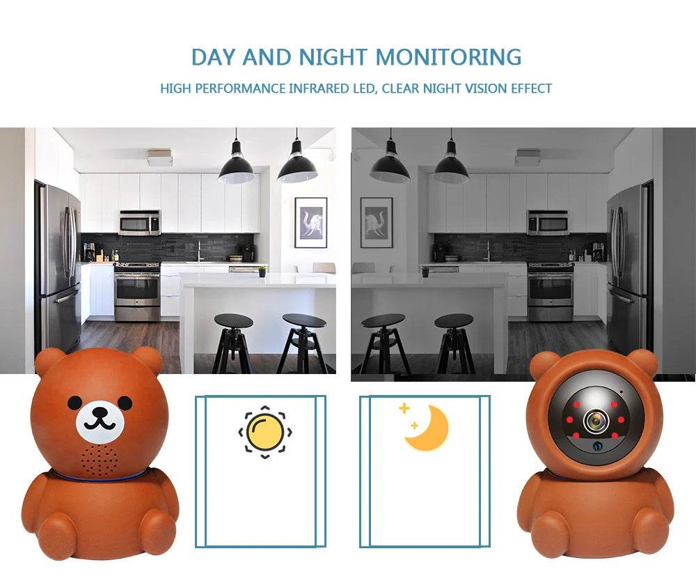 Smart Home Baby Security Monitor WiFi IP Camera Cartoon Bear Halloween Gift CCTV 1080P HD Surveillance Auto Tracking Camera - NexoEden