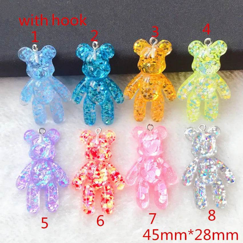 10Pcs 45*28MM Violent Bear Charms Flatback Resin Cabochons Glitter Candy Necklace Keychain Pendant DIY Making Accessories - NexoEden