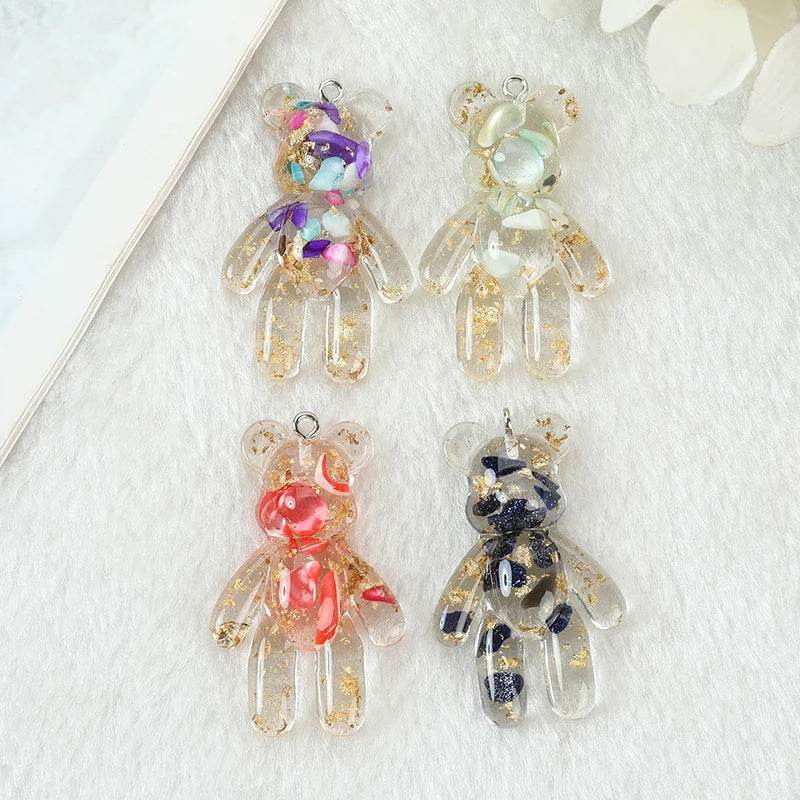 20Pcs 28*45MM Violent Bear Charms Glitter Flatback Resin Craft Jewlery Findings For Necklace Pendant Keychain Diy Making - NexoEden