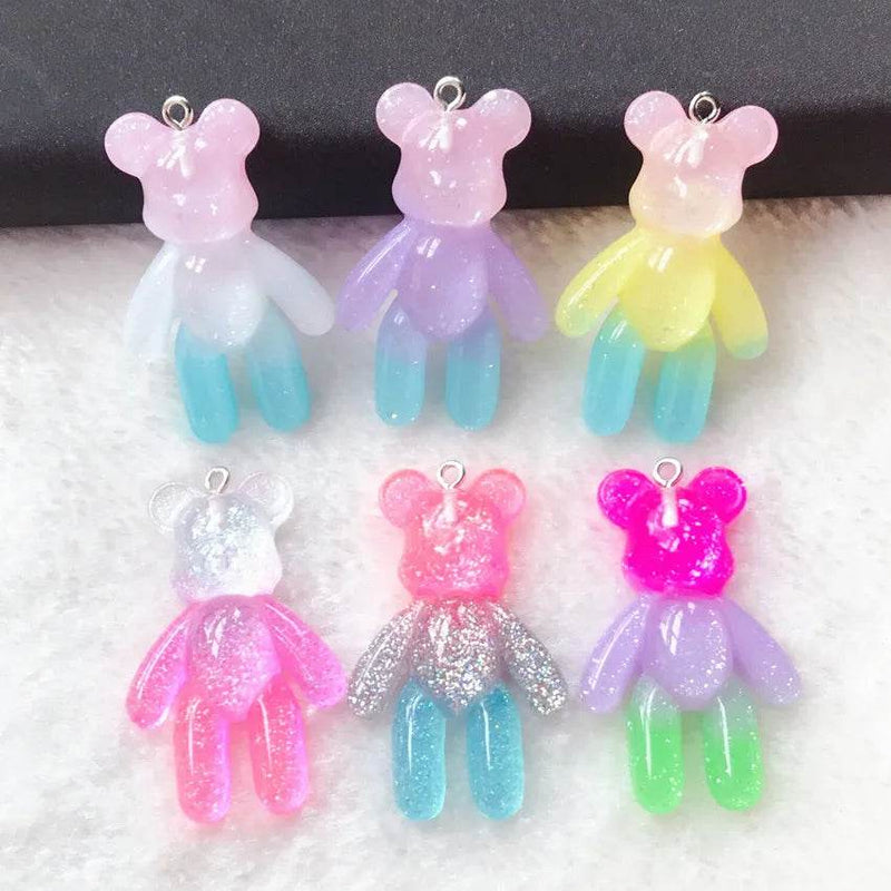 10Pcs 45*28MM Violent Bear Charms Flatback Resin Cabochons Glitter Candy Necklace Keychain Pendant DIY Making Accessories - NexoEden