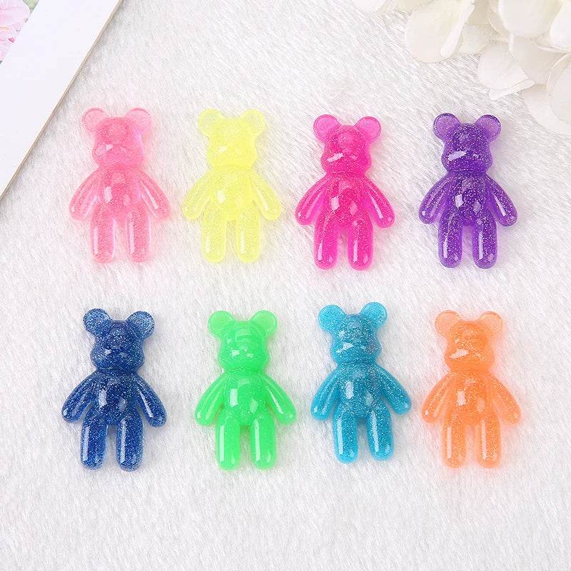 20Pcs 28*45MM Violent Bear Charms Glitter Flatback Resin Craft Jewlery Findings For Necklace Pendant Keychain Diy Making - NexoEden