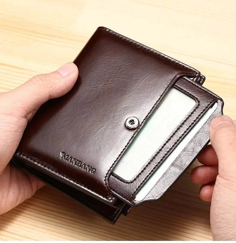 ManBang Brand Luxury Men's Wallet Genuine Leather Purse Vertical Driver's License First Layer Cowhide Multi-Function Card Bag - NexoEden