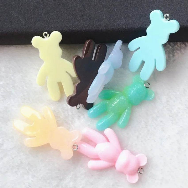 10Pcs 45*28MM Violent Bear Charms Flatback Resin Cabochons Glitter Candy Necklace Keychain Pendant DIY Making Accessories - NexoEden