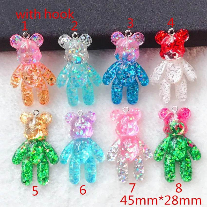 10Pcs 45*28MM Violent Bear Charms Flatback Resin Cabochons Glitter Candy Necklace Keychain Pendant DIY Making Accessories - NexoEden