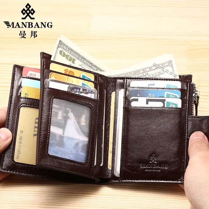 ManBang Brand Luxury Men's Wallet Genuine Leather Purse Vertical Driver's License First Layer Cowhide Multi-Function Card Bag - NexoEden