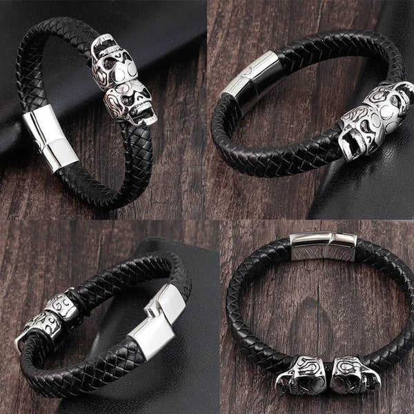 Hyperbole Men Jewelry Black Braided Leather Bracelets Stainless Steel Leahter Bracelets Cool Skull Bracelets Men Bracelet - NexoEden