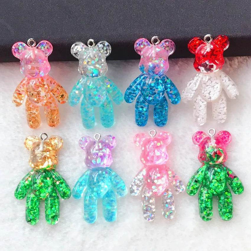 10Pcs 45*28MM Violent Bear Charms Flatback Resin Cabochons Glitter Candy Necklace Keychain Pendant DIY Making Accessories - NexoEden