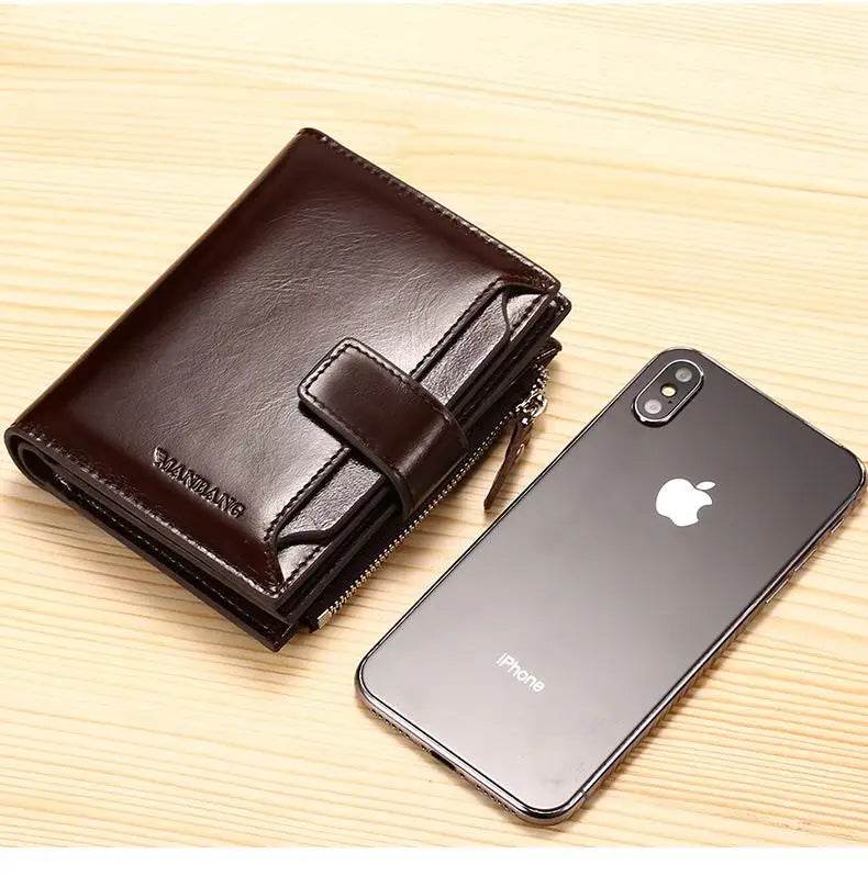 ManBang Brand Luxury Men's Wallet Genuine Leather Purse Vertical Driver's License First Layer Cowhide Multi-Function Card Bag - NexoEden