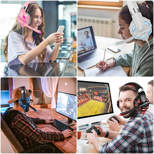 Pink K2 Gaming Headphone With HD Mic PS5 Wired Headset For Gamer Girls 3D Surround Sound Over-Ear Headphone For PC - NexoEden