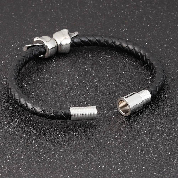 Hyperbole Men Jewelry Black Braided Leather Bracelets Stainless Steel Leahter Bracelets Cool Skull Bracelets Men Bracelet - NexoEden