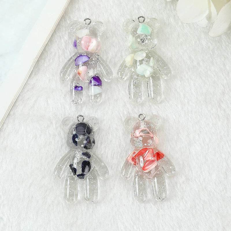 20Pcs 28*45MM Violent Bear Charms Glitter Flatback Resin Craft Jewlery Findings For Necklace Pendant Keychain Diy Making - NexoEden