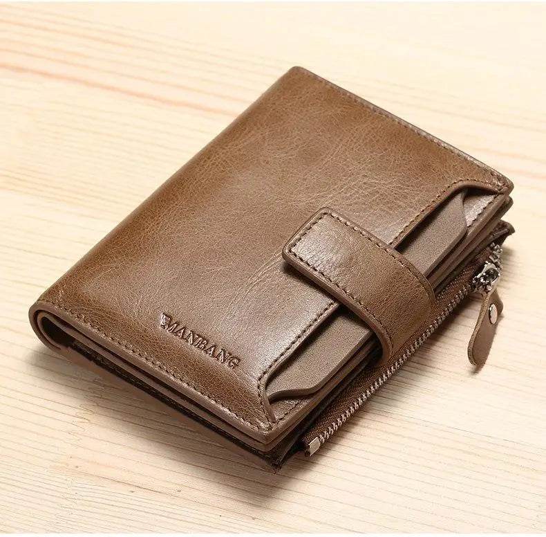 ManBang Brand Luxury Men's Wallet Genuine Leather Purse Vertical Driver's License First Layer Cowhide Multi-Function Card Bag - NexoEden