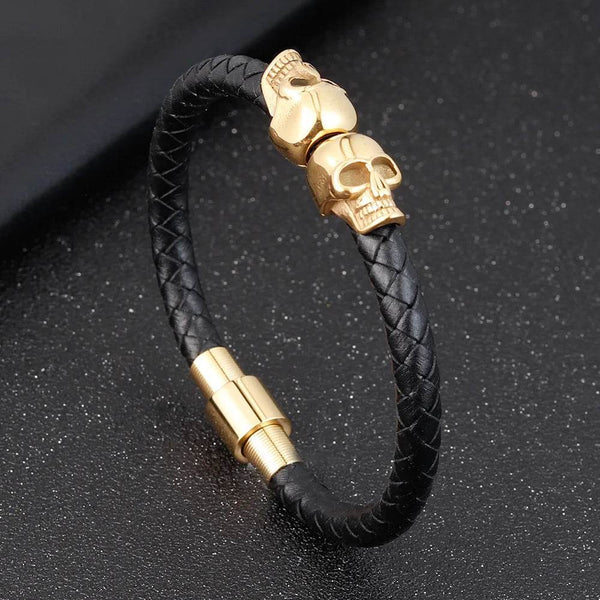 Hyperbole Men Jewelry Black Braided Leather Bracelets Stainless Steel Leahter Bracelets Cool Skull Bracelets Men Bracelet - NexoEden