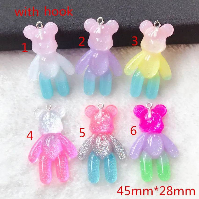 10Pcs 45*28MM Violent Bear Charms Flatback Resin Cabochons Glitter Candy Necklace Keychain Pendant DIY Making Accessories - NexoEden