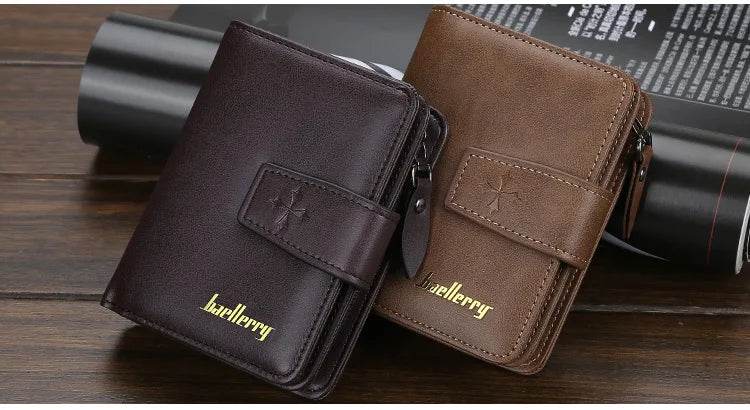 New Business Men Wallets Zipper Card Holder High Quality Male Purse New PU Leather Vintage Coin Holder Men Wallets - NexoEden