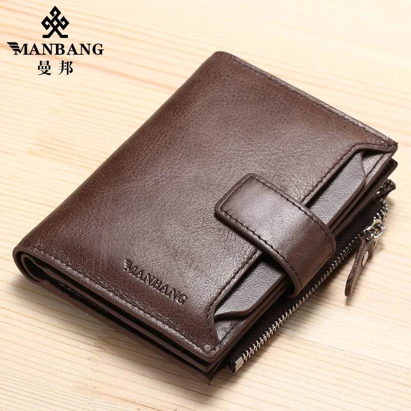 ManBang Brand Luxury Men's Wallet Genuine Leather Purse Vertical Driver's License First Layer Cowhide Multi-Function Card Bag - NexoEden