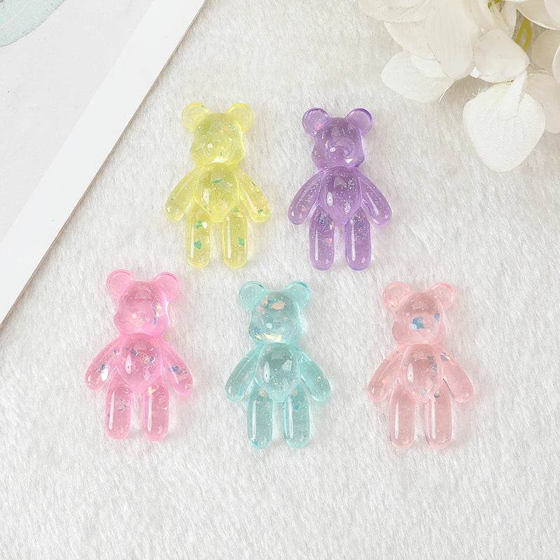 20Pcs 28*45MM Violent Bear Charms Glitter Flatback Resin Craft Jewlery Findings For Necklace Pendant Keychain Diy Making - NexoEden