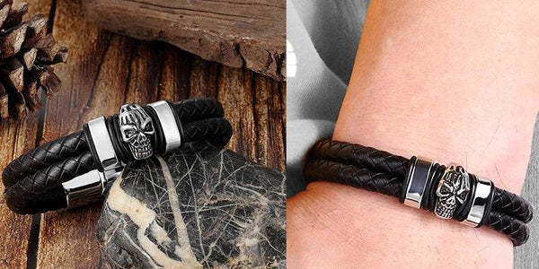 Hyperbole Men Jewelry Black Braided Leather Bracelets Stainless Steel Leahter Bracelets Cool Skull Bracelets Men Bracelet - NexoEden
