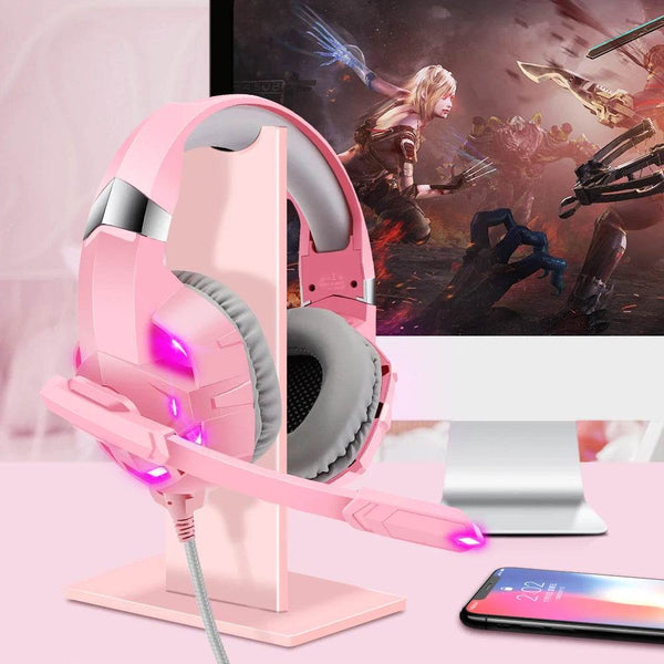 Pink K2 Gaming Headphone With HD Mic PS5 Wired Headset For Gamer Girls 3D Surround Sound Over-Ear Headphone For PC - NexoEden