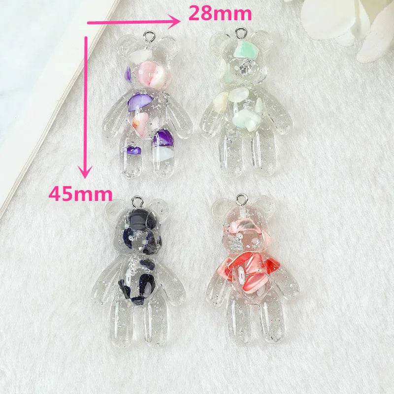 20Pcs 28*45MM Violent Bear Charms Glitter Flatback Resin Craft Jewlery Findings For Necklace Pendant Keychain Diy Making - NexoEden