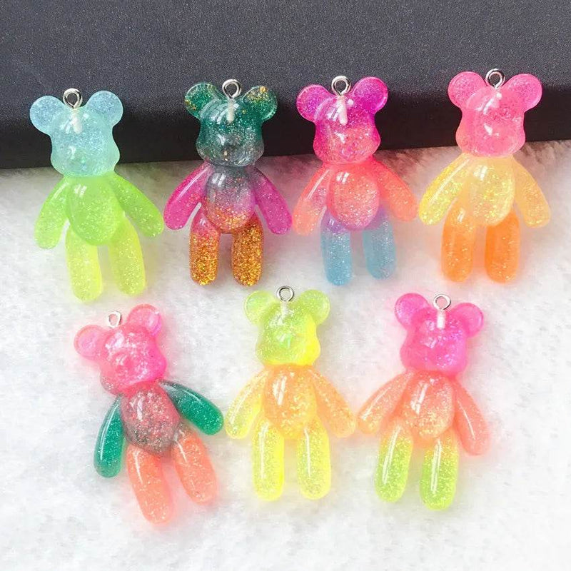 10Pcs 45*28MM Violent Bear Charms Flatback Resin Cabochons Glitter Candy Necklace Keychain Pendant DIY Making Accessories - NexoEden