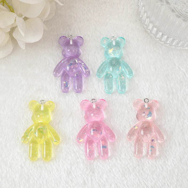 20Pcs 28*45MM Violent Bear Charms Glitter Flatback Resin Craft Jewlery Findings For Necklace Pendant Keychain Diy Making - NexoEden