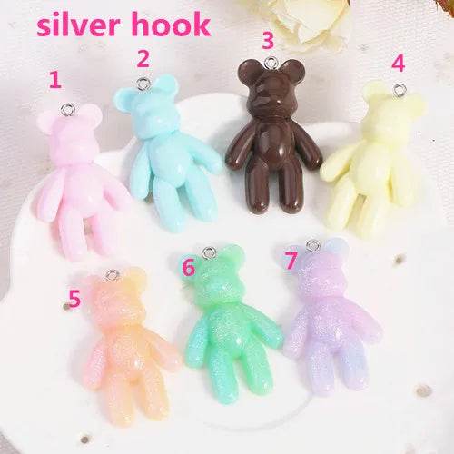 20Pcs 28*45MM Violent Bear Charms Glitter Flatback Resin Craft Jewlery Findings For Necklace Pendant Keychain Diy Making - NexoEden