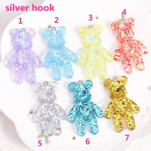 20Pcs 28*45MM Violent Bear Charms Glitter Flatback Resin Craft Jewlery Findings For Necklace Pendant Keychain Diy Making - NexoEden