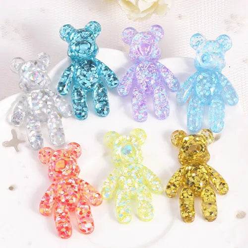 20Pcs 28*45MM Violent Bear Charms Glitter Flatback Resin Craft Jewlery Findings For Necklace Pendant Keychain Diy Making - NexoEden