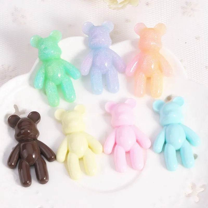 20Pcs 28*45MM Violent Bear Charms Glitter Flatback Resin Craft Jewlery Findings For Necklace Pendant Keychain Diy Making - NexoEden