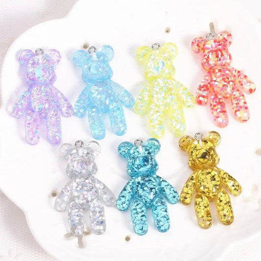 20Pcs 28*45MM Violent Bear Charms Glitter Flatback Resin Craft Jewlery Findings For Necklace Pendant Keychain Diy Making - NexoEden