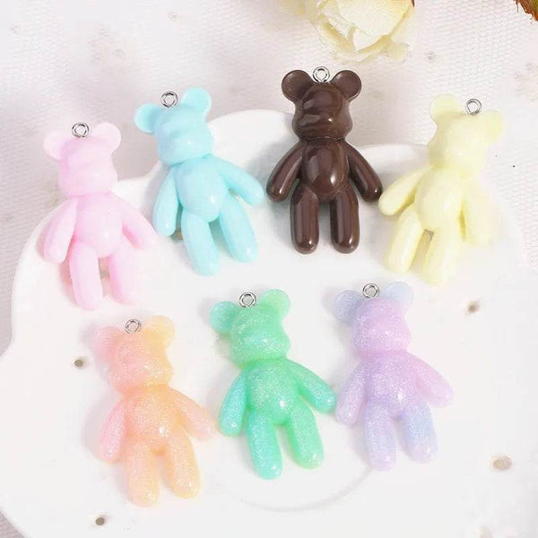 20Pcs 28*45MM Violent Bear Charms Glitter Flatback Resin Craft Jewlery Findings For Necklace Pendant Keychain Diy Making - NexoEden