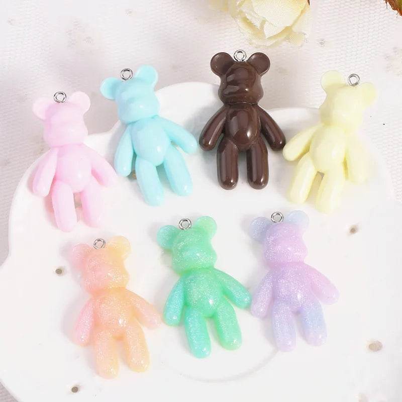 20Pcs 28*45MM Violent Bear Charms Glitter Flatback Resin Craft Jewlery Findings For Necklace Pendant Keychain Diy Making - NexoEden