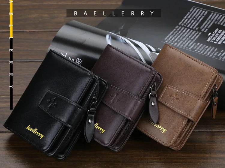 New Business Men Wallets Zipper Card Holder High Quality Male Purse New PU Leather Vintage Coin Holder Men Wallets - NexoEden