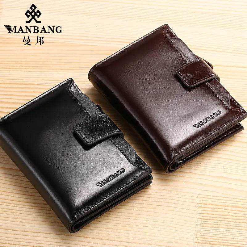 ManBang Brand Luxury Men's Wallet Genuine Leather Purse Vertical Driver's License First Layer Cowhide Multi-Function Card Bag - NexoEden