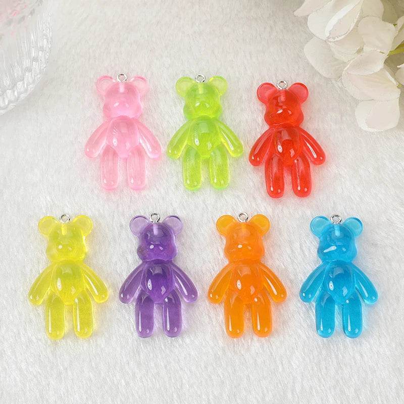 20Pcs 28*45MM Violent Bear Charms Glitter Flatback Resin Craft Jewlery Findings For Necklace Pendant Keychain Diy Making - NexoEden