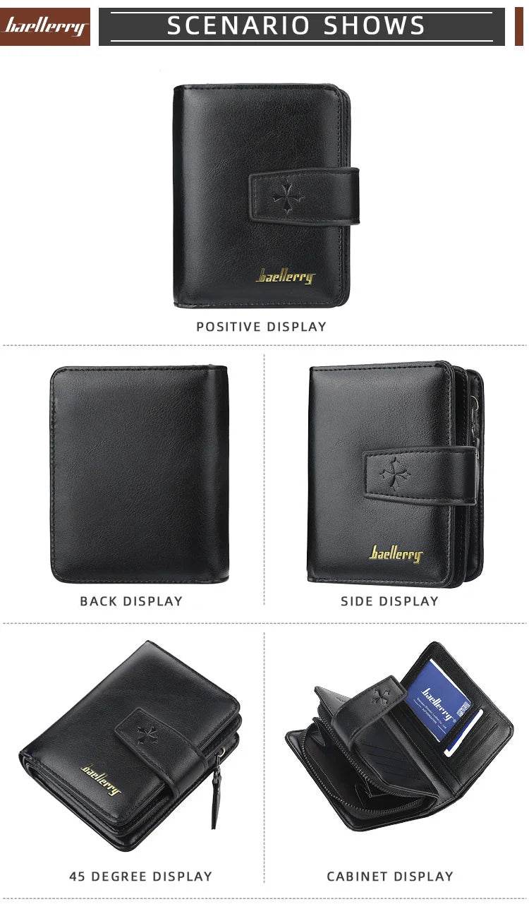 New Business Men Wallets Zipper Card Holder High Quality Male Purse New PU Leather Vintage Coin Holder Men Wallets - NexoEden