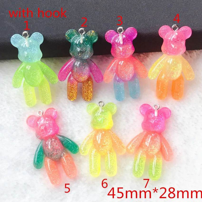 10Pcs 45*28MM Violent Bear Charms Flatback Resin Cabochons Glitter Candy Necklace Keychain Pendant DIY Making Accessories - NexoEden