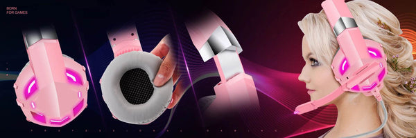 Pink K2 Gaming Headphone With HD Mic PS5 Wired Headset For Gamer Girls 3D Surround Sound Over-Ear Headphone For PC - NexoEden
