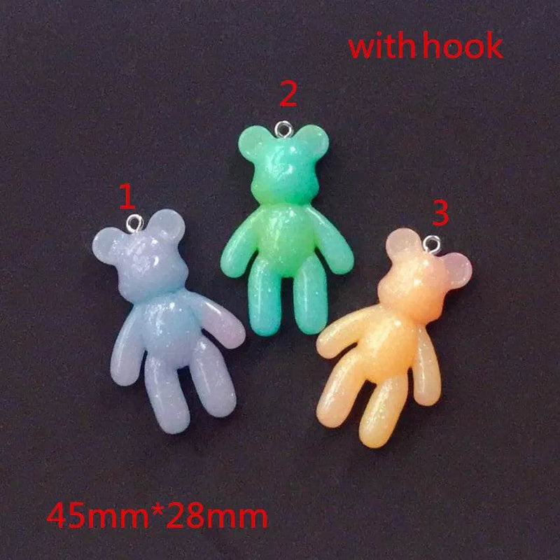 10Pcs 45*28MM Violent Bear Charms Flatback Resin Cabochons Glitter Candy Necklace Keychain Pendant DIY Making Accessories - NexoEden