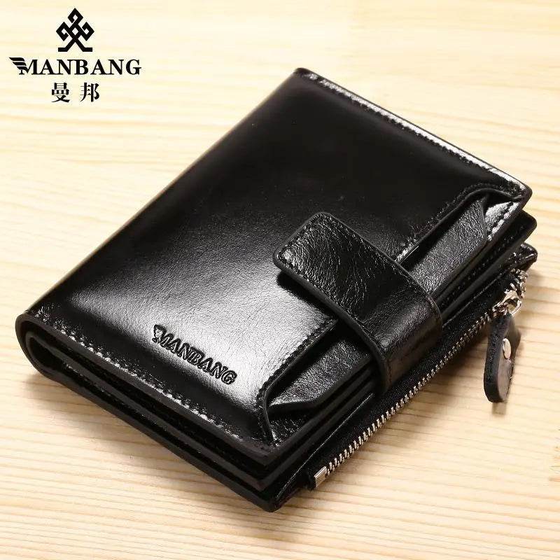 ManBang Brand Luxury Men's Wallet Genuine Leather Purse Vertical Driver's License First Layer Cowhide Multi-Function Card Bag - NexoEden