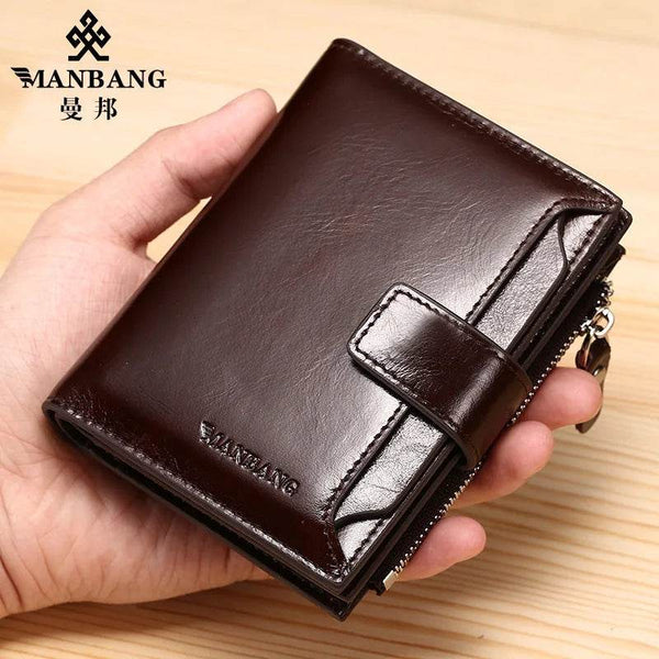 ManBang Brand Luxury Men's Wallet Genuine Leather Purse Vertical Driver's License First Layer Cowhide Multi-Function Card Bag - NexoEden