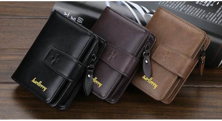 New Business Men Wallets Zipper Card Holder High Quality Male Purse New PU Leather Vintage Coin Holder Men Wallets - NexoEden