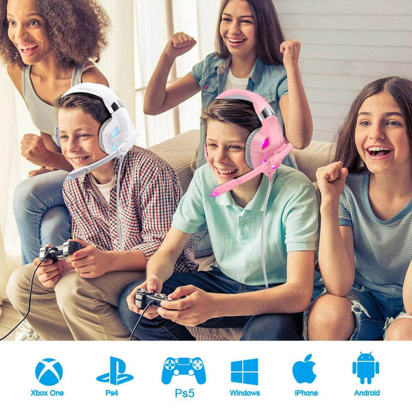 Pink K2 Gaming Headphone With HD Mic PS5 Wired Headset For Gamer Girls 3D Surround Sound Over-Ear Headphone For PC - NexoEden