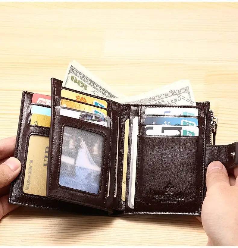 ManBang Brand Luxury Men's Wallet Genuine Leather Purse Vertical Driver's License First Layer Cowhide Multi-Function Card Bag - NexoEden