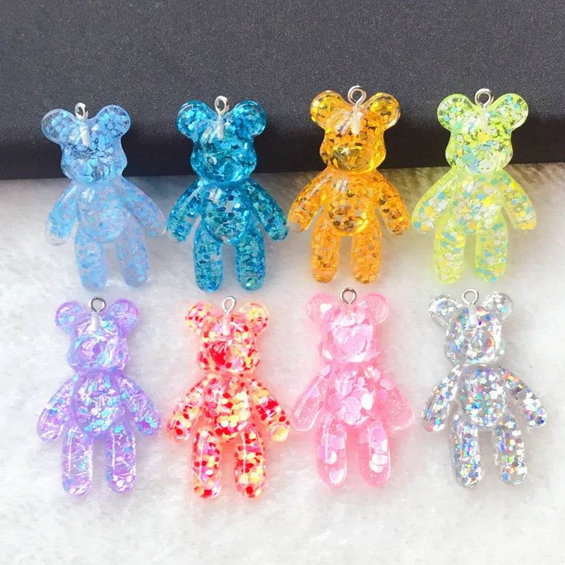10Pcs 45*28MM Violent Bear Charms Flatback Resin Cabochons Glitter Candy Necklace Keychain Pendant DIY Making Accessories - NexoEden