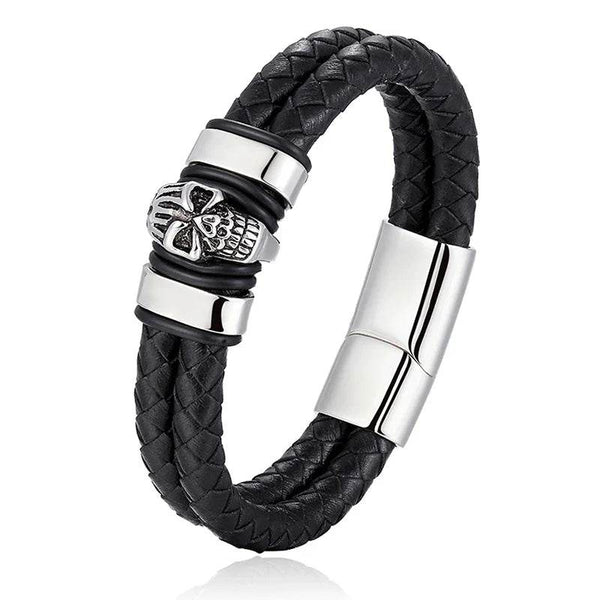 Hyperbole Men Jewelry Black Braided Leather Bracelets Stainless Steel Leahter Bracelets Cool Skull Bracelets Men Bracelet - NexoEden